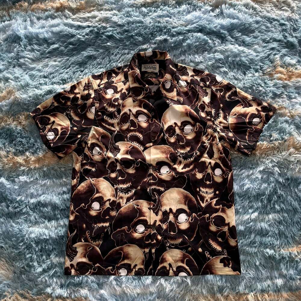 Wacko Maria Skull Graphic Button Up – All Over Print Grunge Punk button up